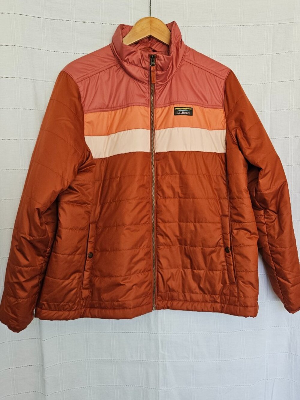 Women's Mountain Classic Puffer Jacket, Colorblock Pink and Rust LLBean